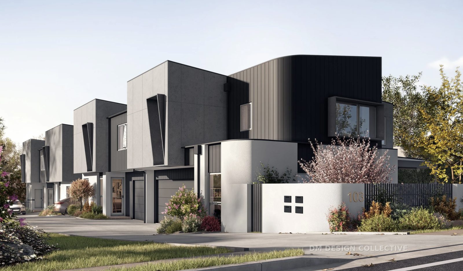 Contemporary townhouse development street elevation — DM Design Collective